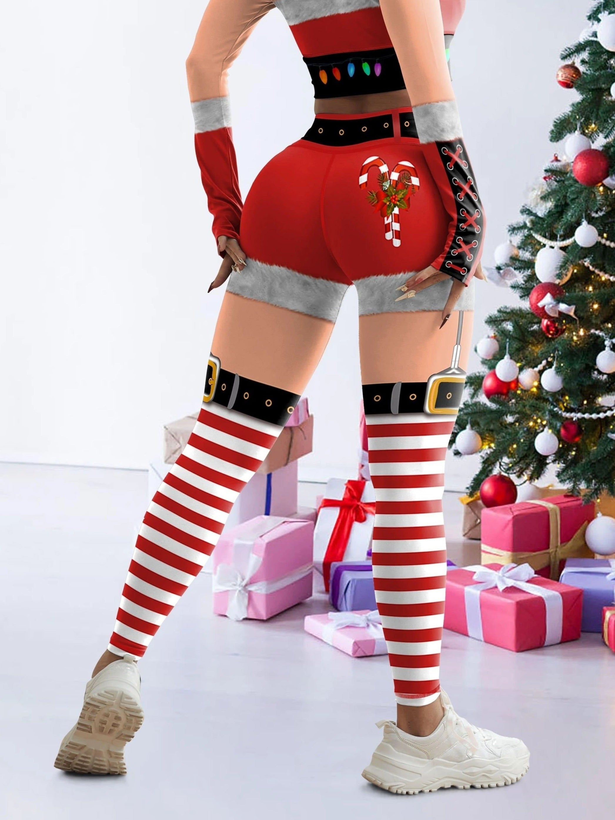 Festive Christmas Yoga Pants: High-Waisted, Long-Length, Knit Fabric, Polyester Blend, Suitable for All Seasons