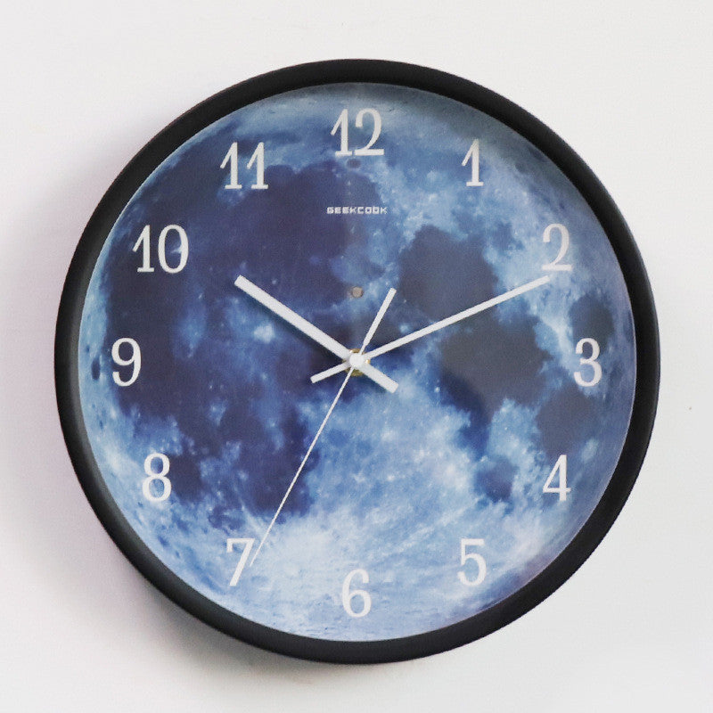 12-inch Wall Clock For Home Decoration Blue Moon Sound Control Luminous Simple Modern Mute Home Gothic Room Decor-Aria Doejay