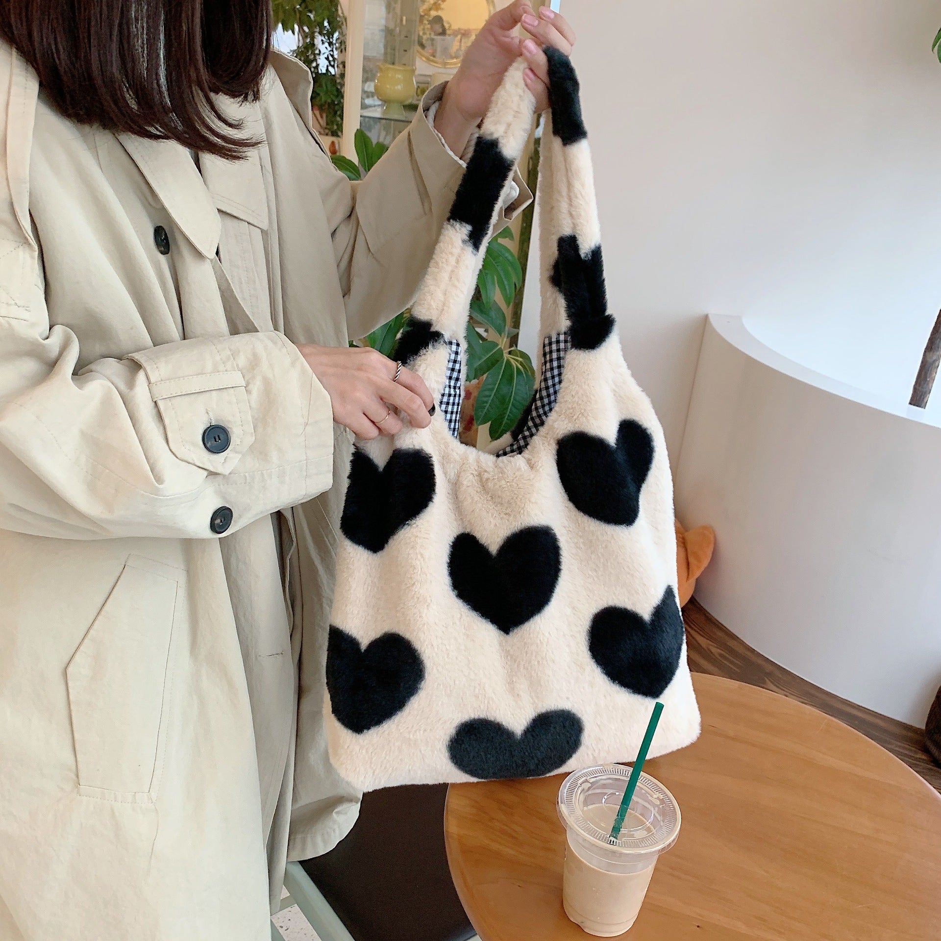 Love Heart Shoulder Bags Double Side Used Winter Underarm Bag Women-Aria Doejay