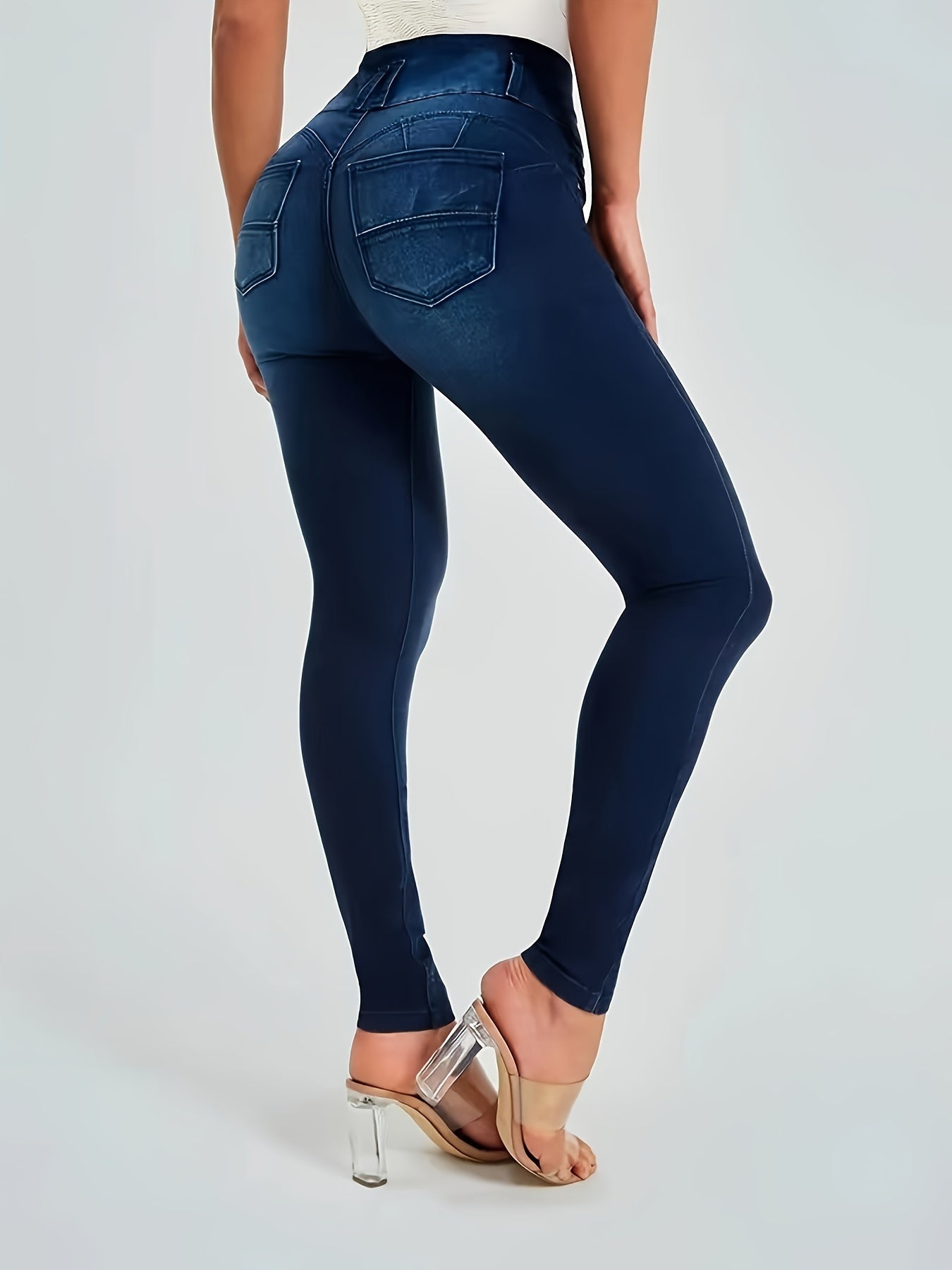 Fashionable Single-Breasted Womens Jeans - High Rise Skinny Fit in Classic Blue Wash - Premium Hot Denim Pants for a Chic Wardrobe Staple