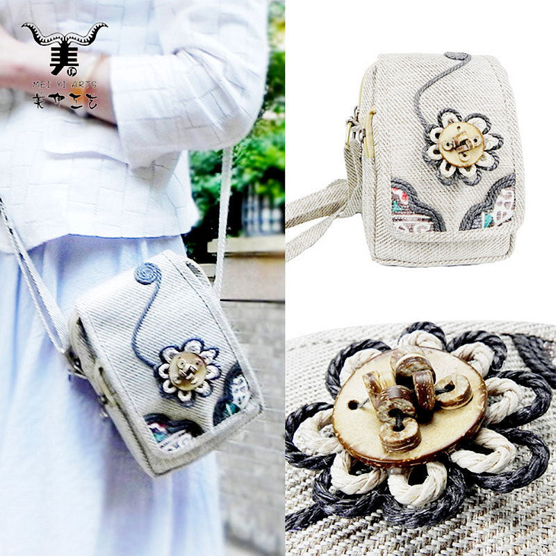 New Flower Woven Canvas Mobile Phone Bag