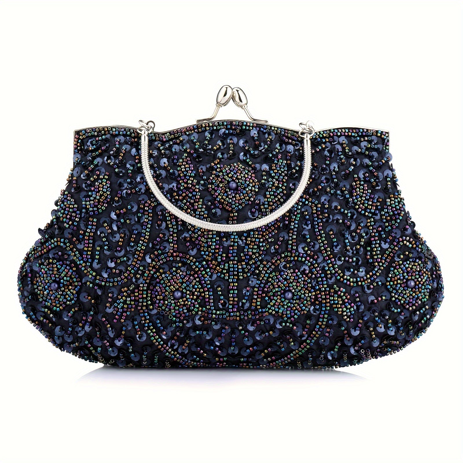 XUDREZ Beaded Sequin Design Flower Evening Purse Large Clutch Bag