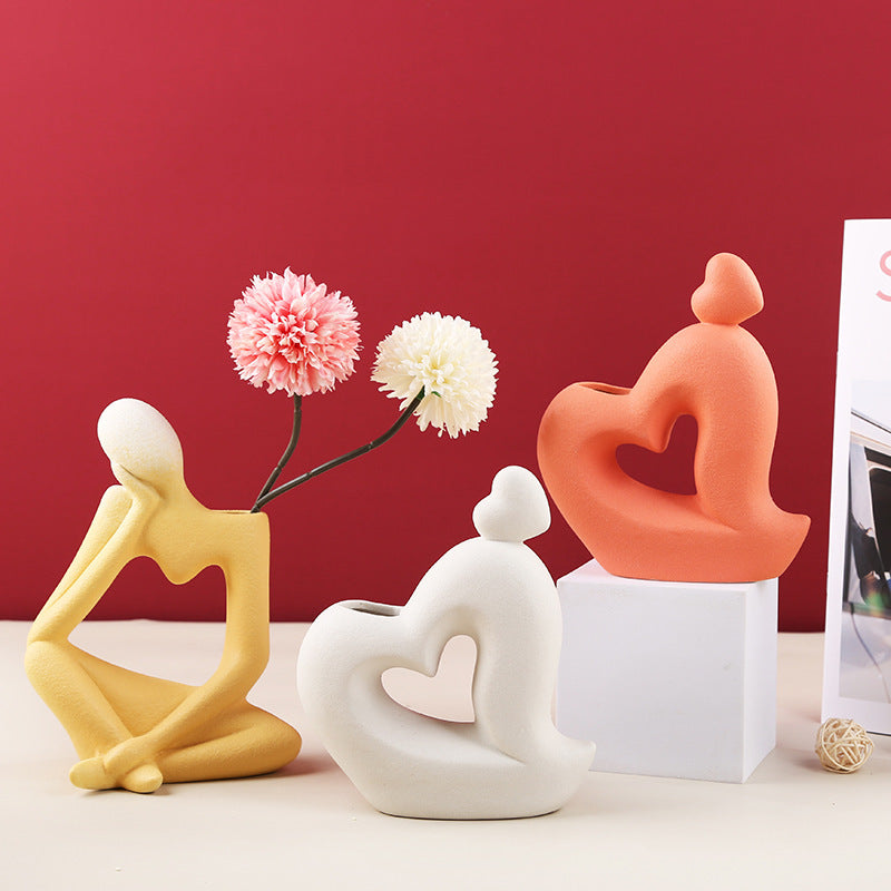 Ceramic Vase Home Decor Room Decoration Sculpture Matte Abstract Character Vase Statue Living Room Decoration Desktop Pen Holder-Aria Doejay