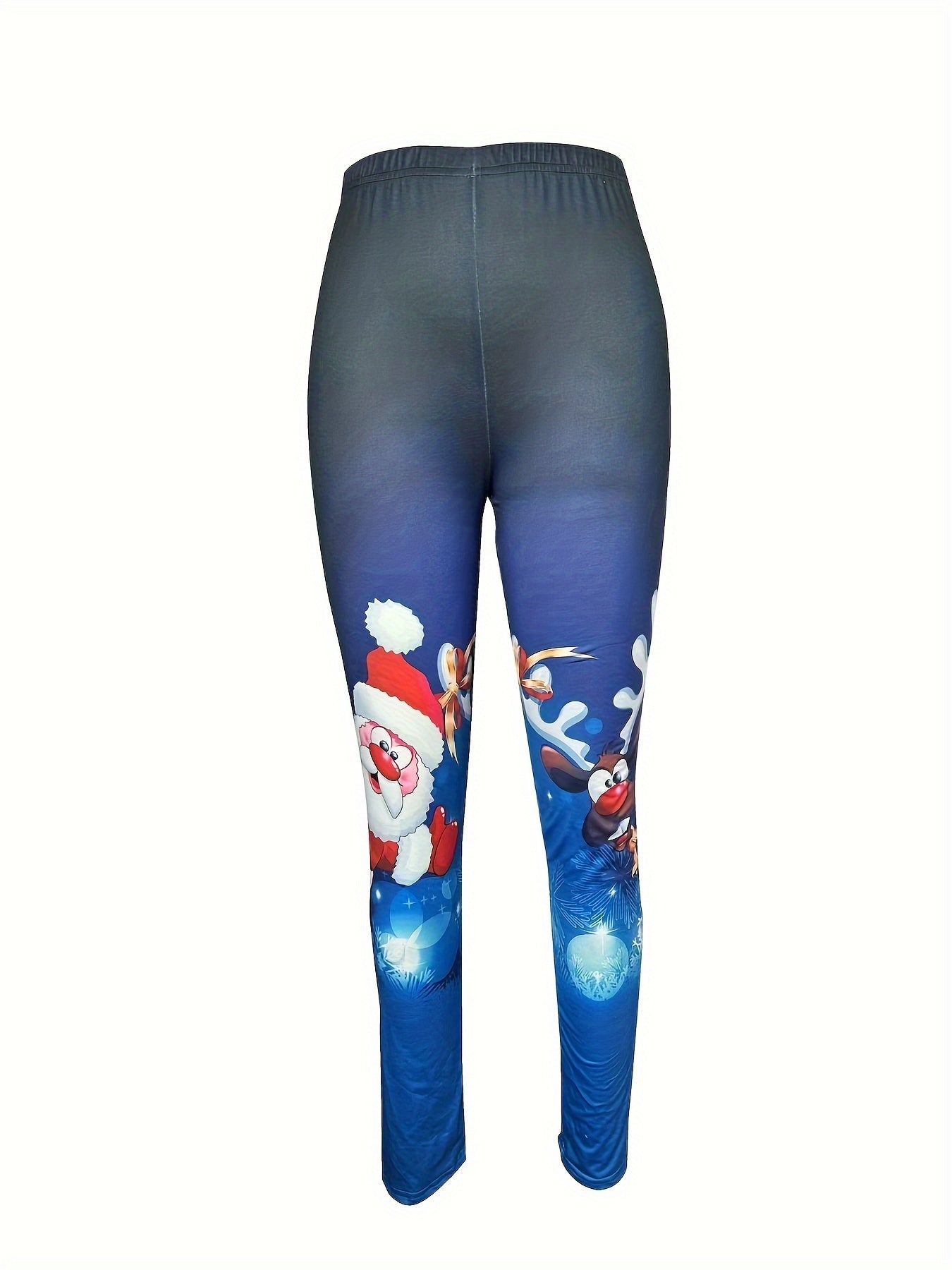 High-Waisted Christmas Print Workout Leggings - Stretchy, Skinny Tights for Women's Daily Wear