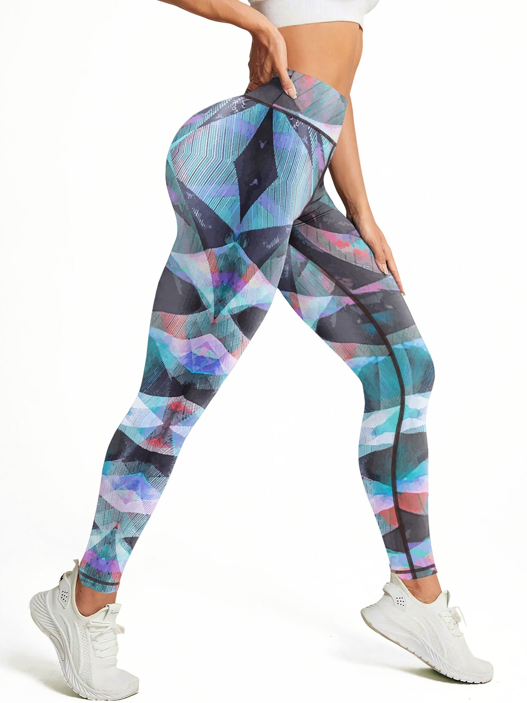 Vibrant Color Print High-Waisted Fitness Leggings - Women's Stretchy Yoga Pants for Outdoor Workout - Moisture-Wicking, Breathable, and Comfortable