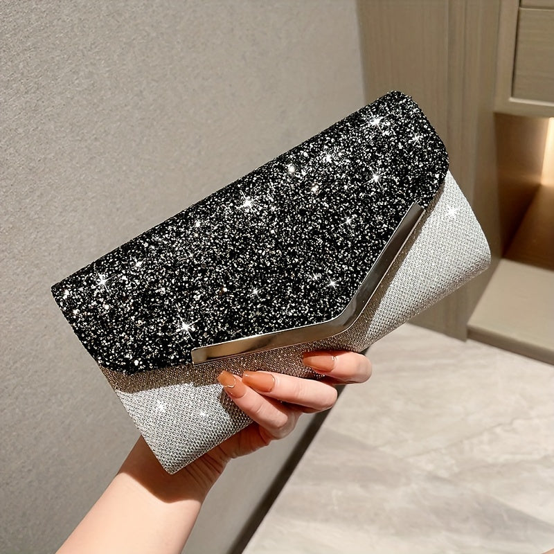 Luxury Evening Bag, Sequin Banquet Clutch Bag For Women, Party Envelope Handbag, Cocktail Party Crossbody Bag With Chain Shoulder Strap