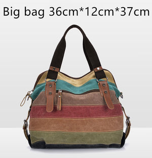 KVKY Brand Fashion Canvas Bag Brand Women Handbag Classic Patchwork Casual Female Shoulder Bags Striped Rainbow Purse Pouch-Aria Doejay