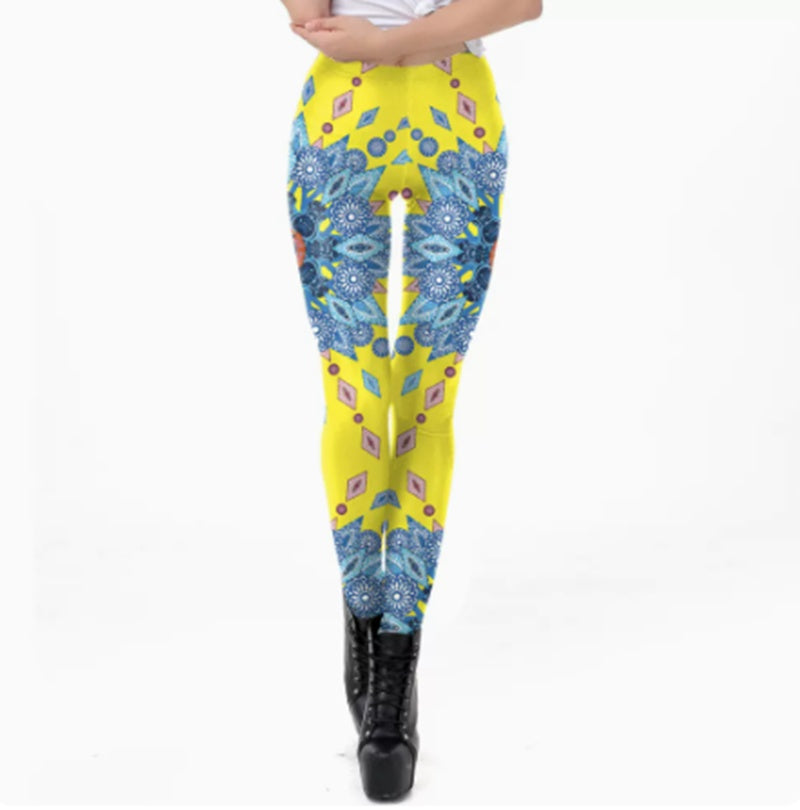 European And American Thin Leggings Women Wear Digital Printed Trousers-Aria Doejay