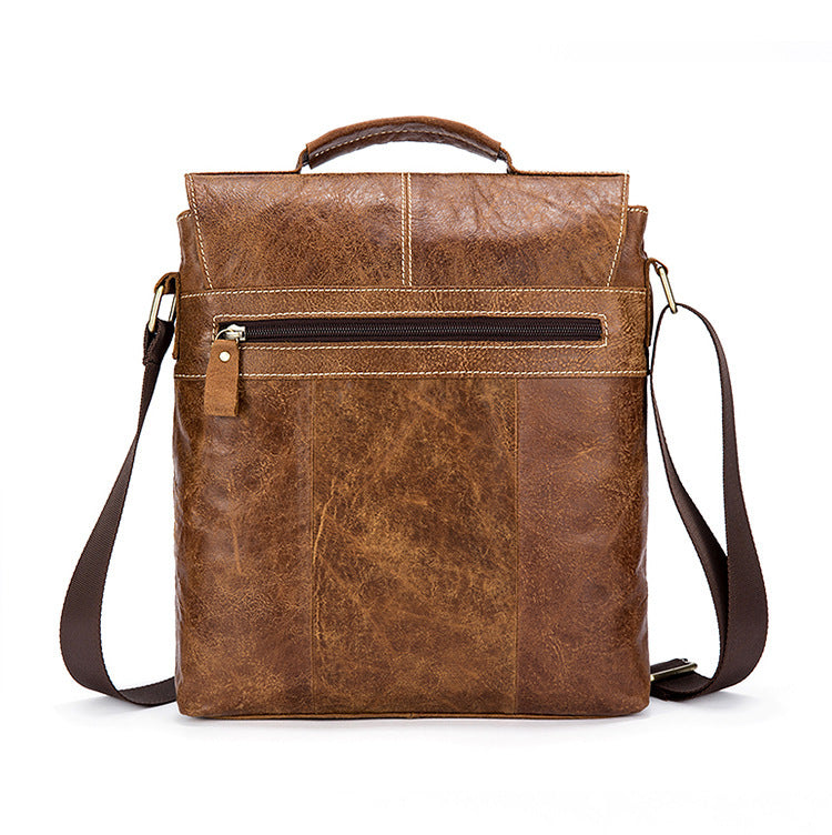 Men's One-shoulder Baotou Layer Cowhide Clamshell Satchel Retro