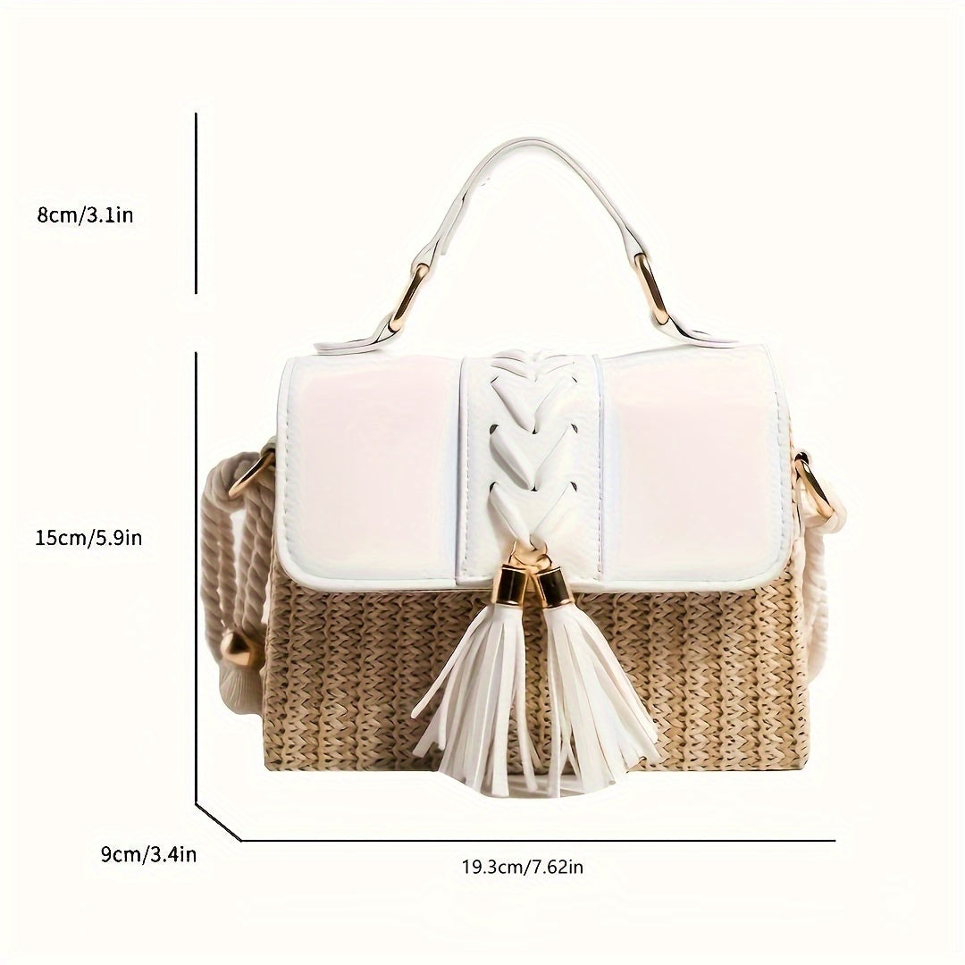 New High-Capacity Fashionable Grass Woven Simple and Casual Solid Color Artistic Vacation Beach Bag - Versatile and Stylish Crossbody Bag with Multiple Carrying Options - Perfect for Travel, Daily Use, and Outdoor Activities