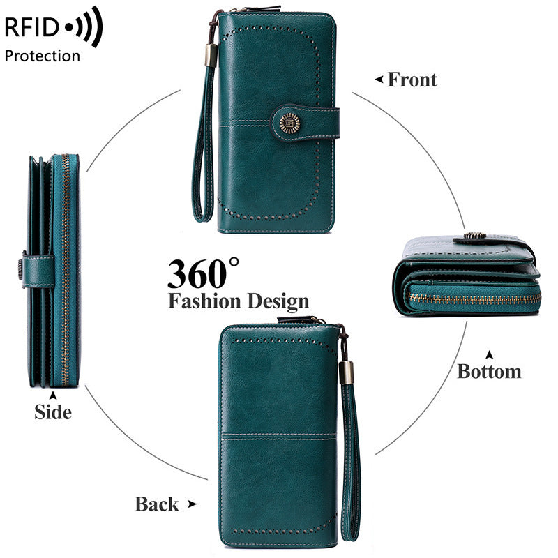 RFID Anti-magnetic Wallet Long Zipper Women's Large-capacity Handbag