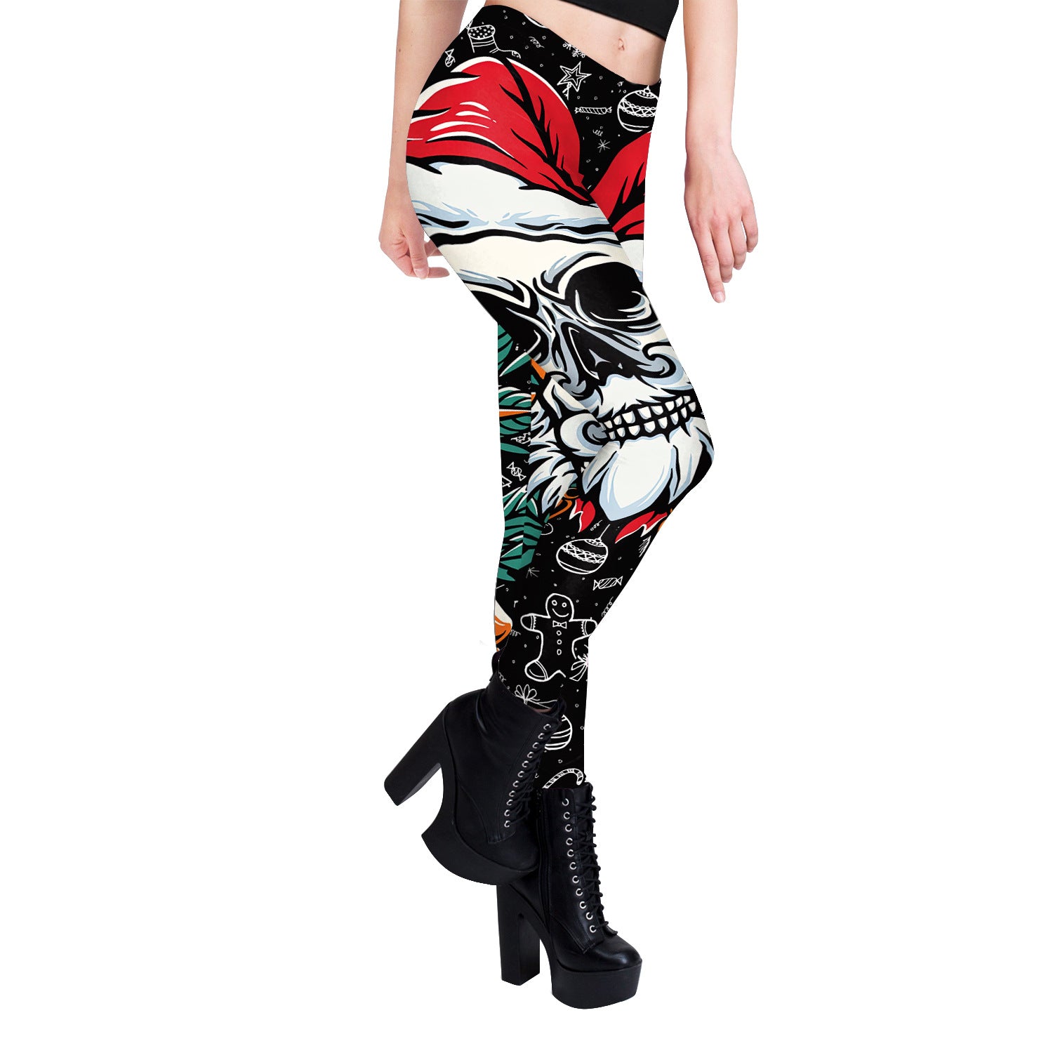 Women's Wansheng Skull Digital Printed Tapered Yoga Leggings