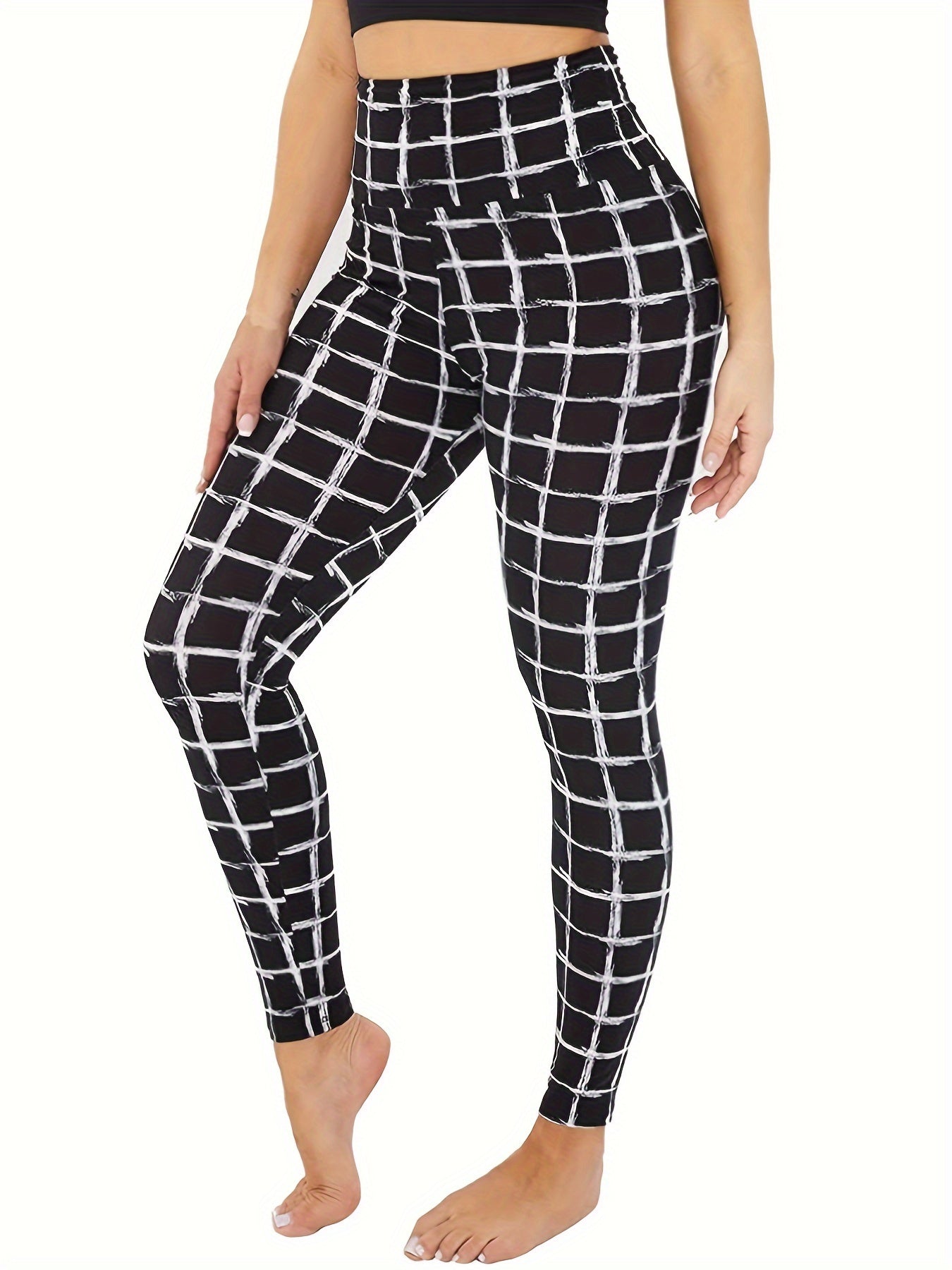 High-Waisted Plaid Skinny Leggings for Women - Stretchy, Casual, Everyday Wear