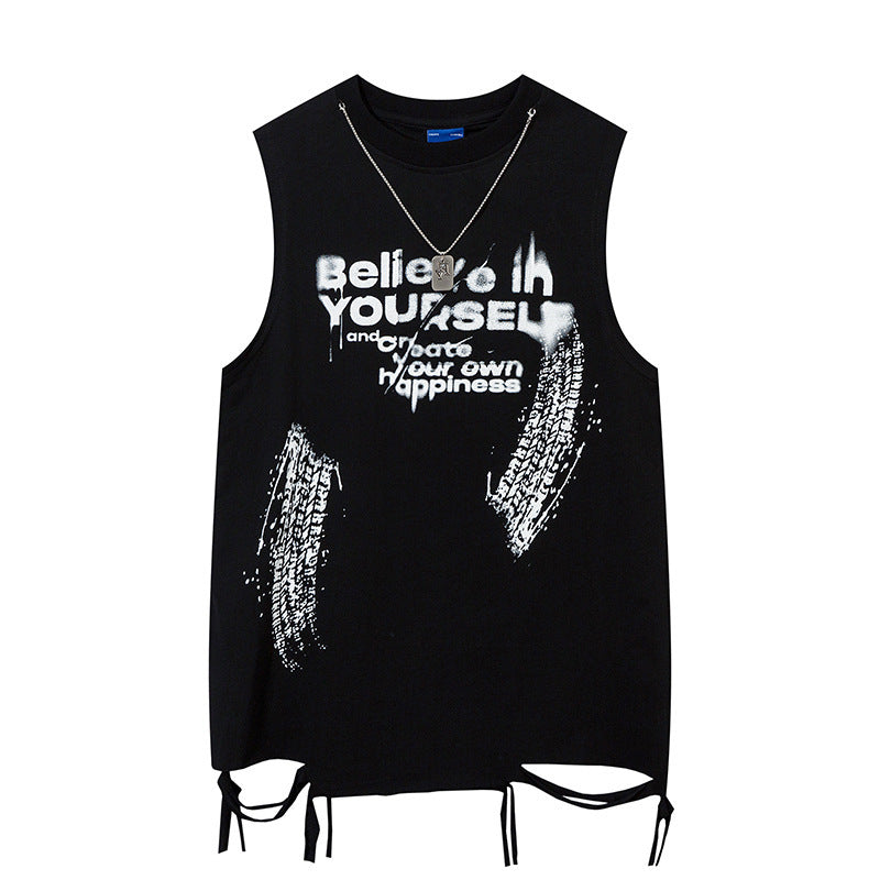 Inkjet Letter Necklace Strip Waistcoat T-shirt Men-Aria Doejay