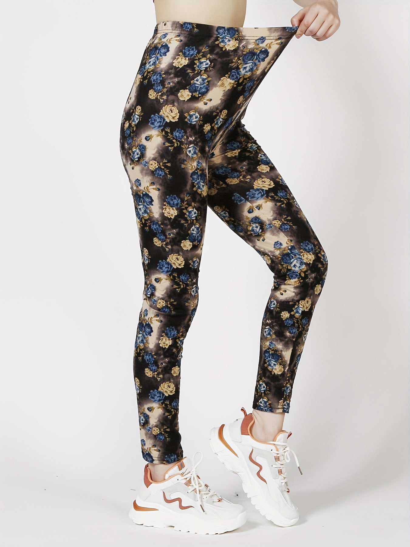 Floral Print Skinny Leggings, Casual Every Day Stretchy Leggings, Women's Clothing