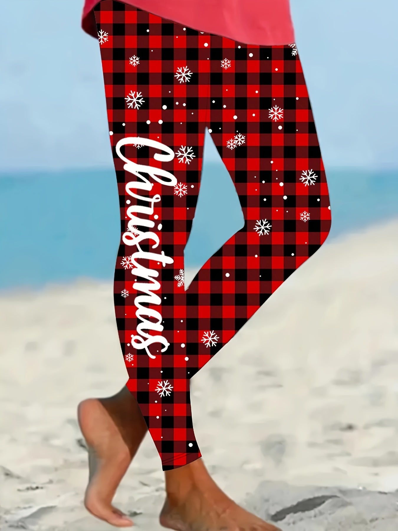 Women's Festive Christmas Print Leggings - High Stretch, Casual Style, Machine Washable