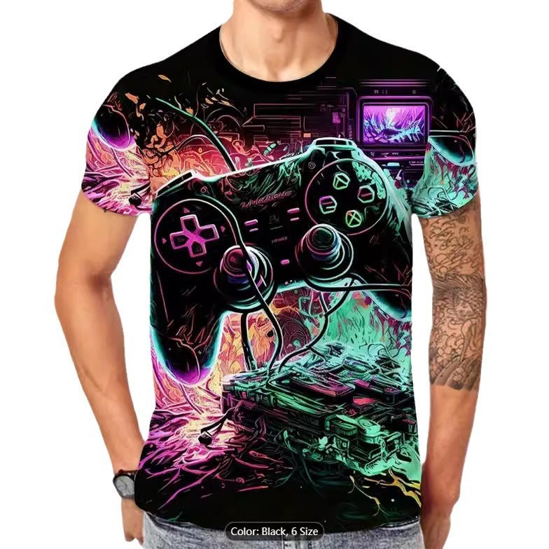 Men's Gamepad Printed Casual Short Sleeve Round Neck T-shirt-Aria Doejay