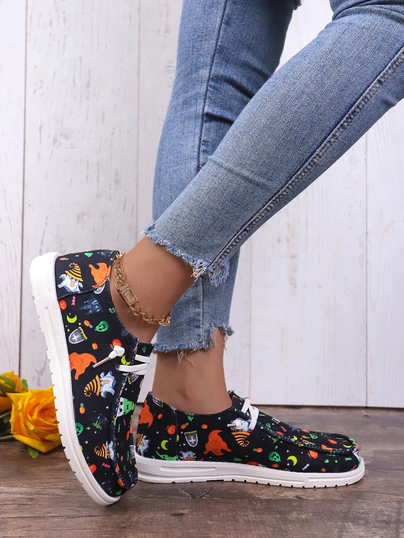 Halloween Pumpkin Print Ghost European And American Flat Canvas Casual Shoes