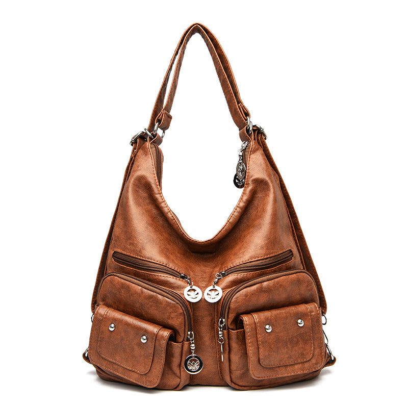 Women's Large Capacity Soft Leather Textured Shoulder Bag