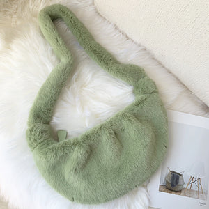 Simple Lady Messenger Faux Fur Shell Bag