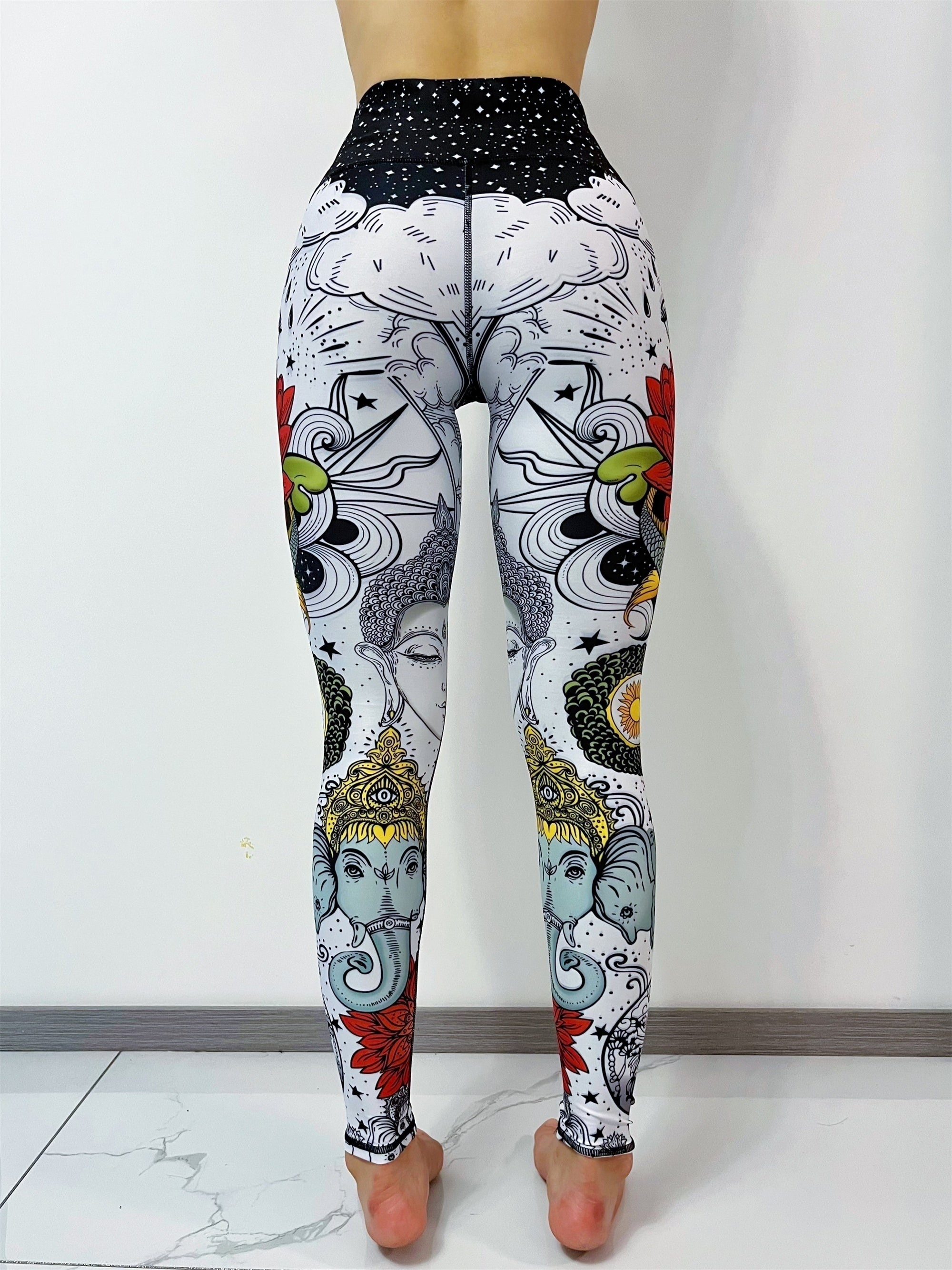 White Floral Print Fashionable Women's Yoga Pants