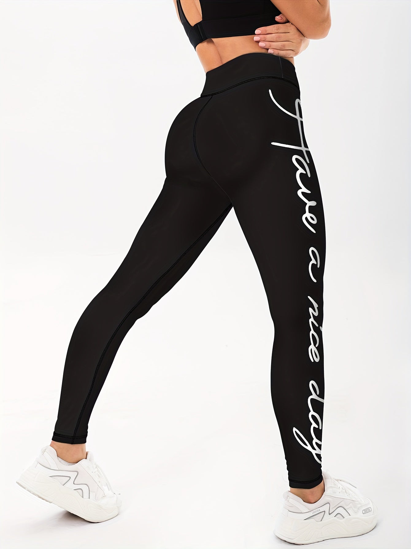 Letter Print Cropped Yoga Pants, High Stretch Slim Fit Fitness Yoga Leggings, Women's Activewear