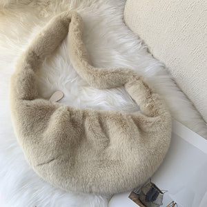 Simple Lady Messenger Faux Fur Shell Bag