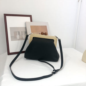 Soft Leather Assembling Wooden Clip Clutch Handbag