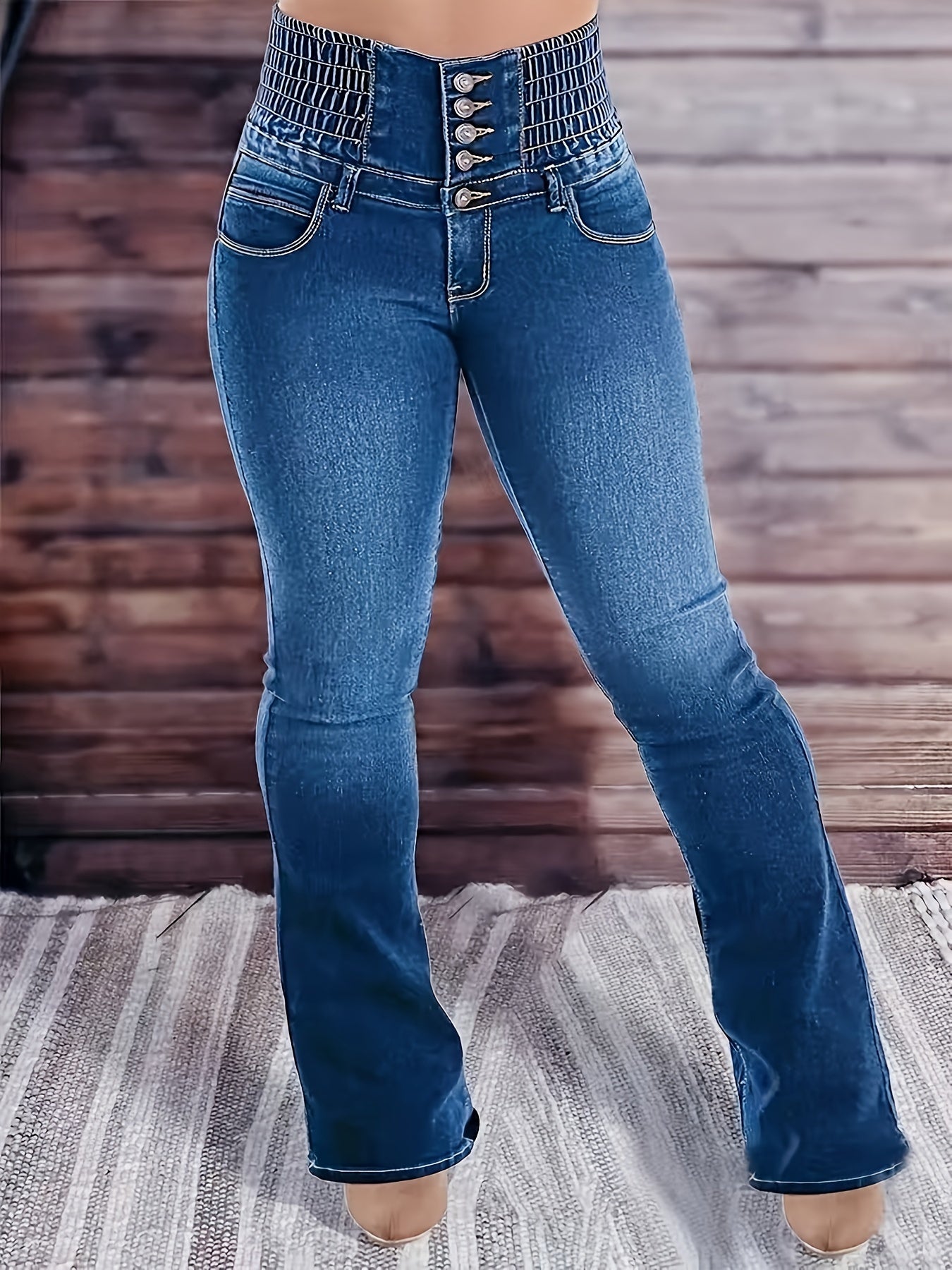 Flattering High Waist Bootcut Jeans - Women Jeans with Stretchy Cotton Blend, Spandex, Four-Season Wear, Sensual Design, Machine Washable, and Belt Included