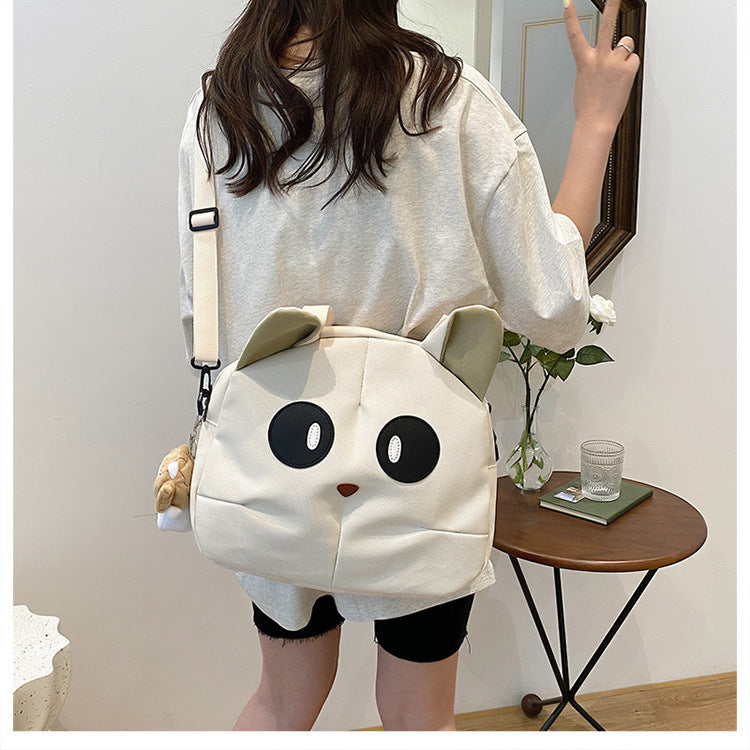 Cute Kitten Girl Large Capacity Shoulder Bag Casual Korean Style Mori Style Vintage Style Tutorial Shoulder Bag