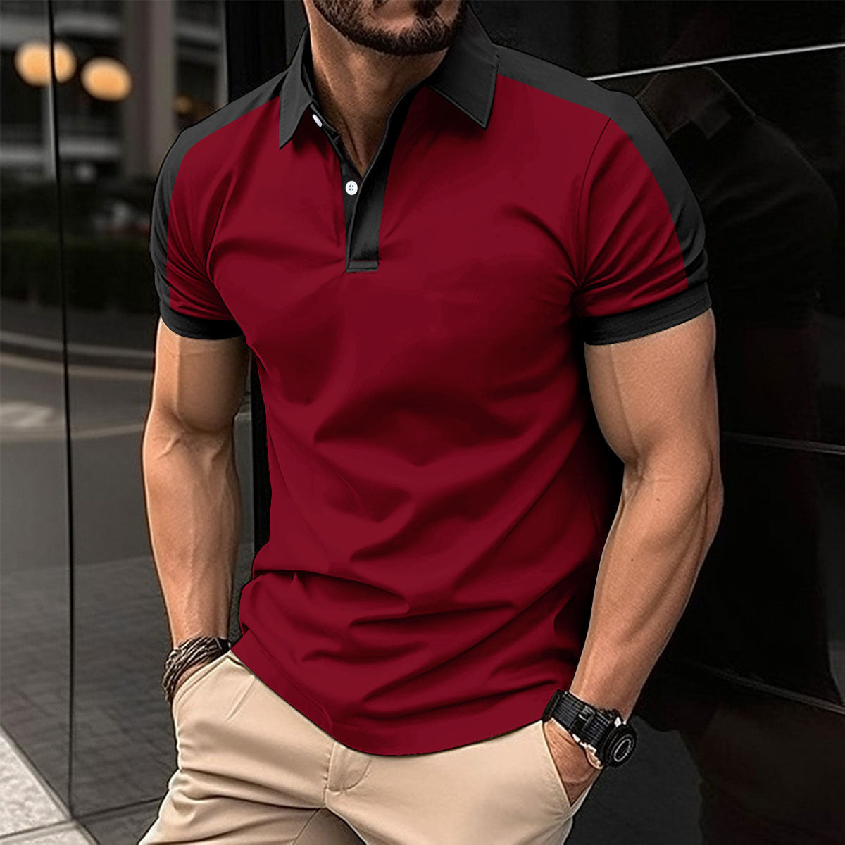 Men's Business Casual Raglan Short-sleeved Polo Shirt-Aria Doejay