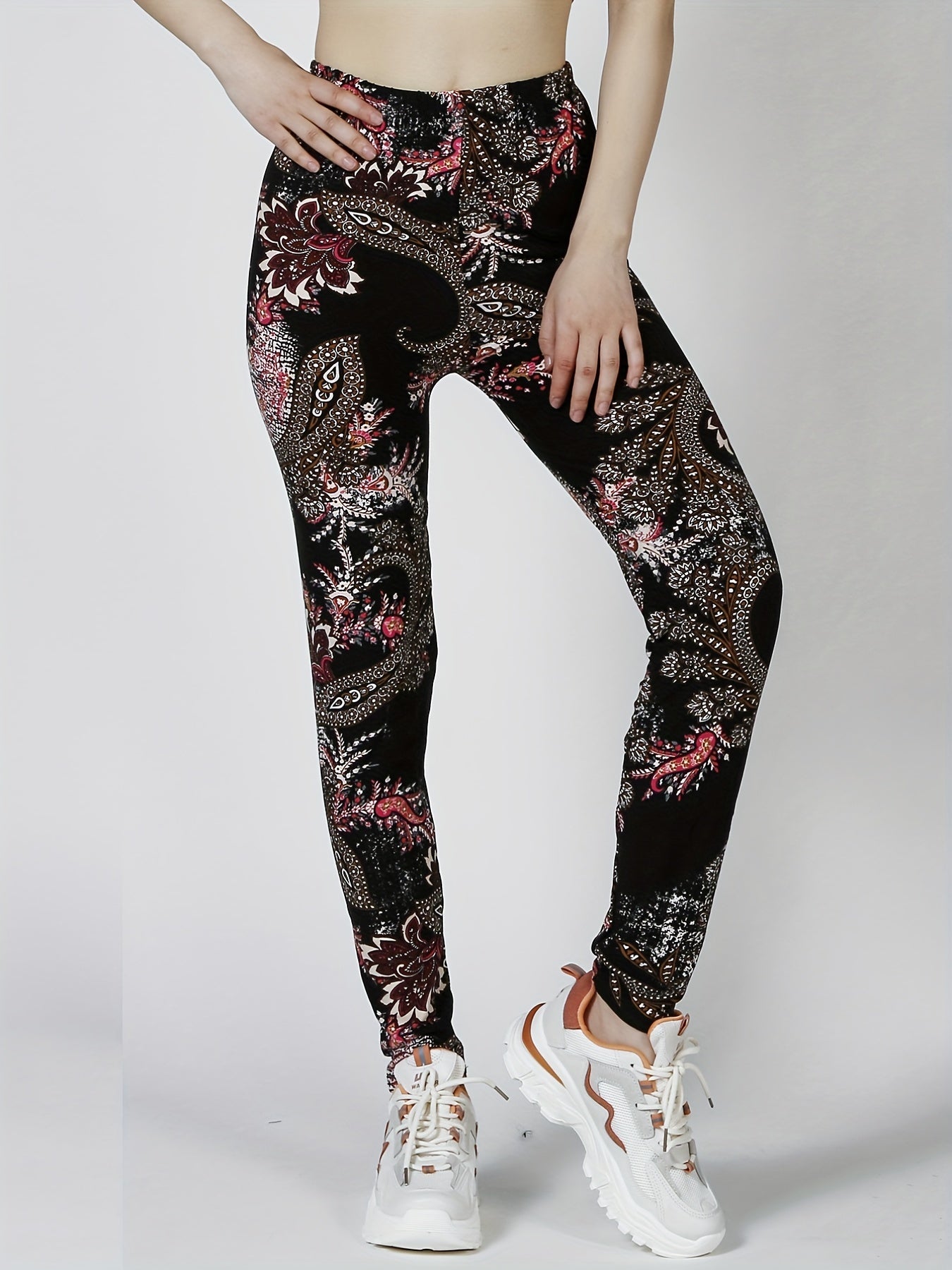 Floral Print Skinny Leggings, Casual Every Day Stretchy Leggings, Women's Clothing