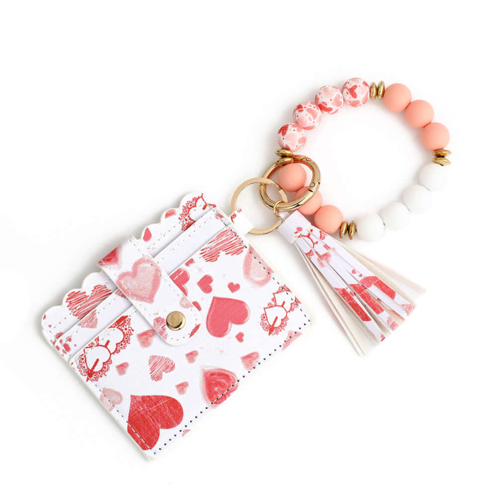 Love Polyurethane Card Holder Silica Gel Key Chain European And American Printed Silicone Beads Bracelet Women's Wallet-Aria Doejay