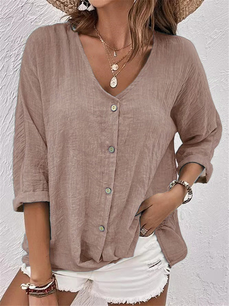 Cross-border New Arrival Women's V-neck Buttons Chiffon Cardigan Long Sleeve-Aria Doejay