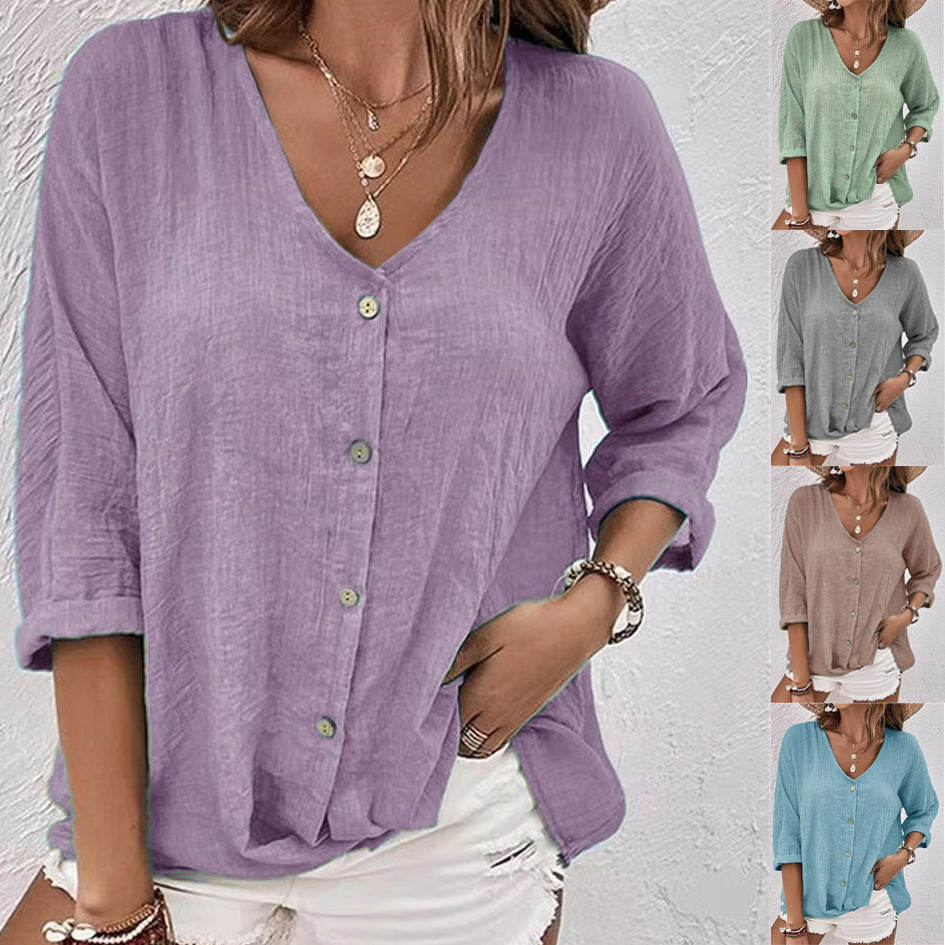 Cross-border New Arrival Women's V-neck Buttons Chiffon Cardigan Long Sleeve-Aria Doejay