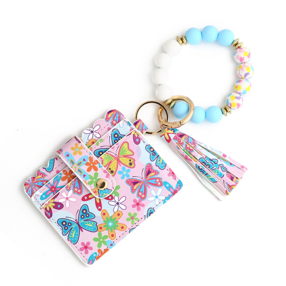 Love Polyurethane Card Holder Silica Gel Key Chain European And American Printed Silicone Beads Bracelet Women's Wallet-Aria Doejay