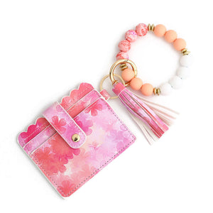 Love Polyurethane Card Holder Silica Gel Key Chain European And American Printed Silicone Beads Bracelet Women's Wallet-Aria Doejay