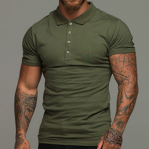 Solid Color Stand Collar Men's Casual Short Sleeve-Aria Doejay