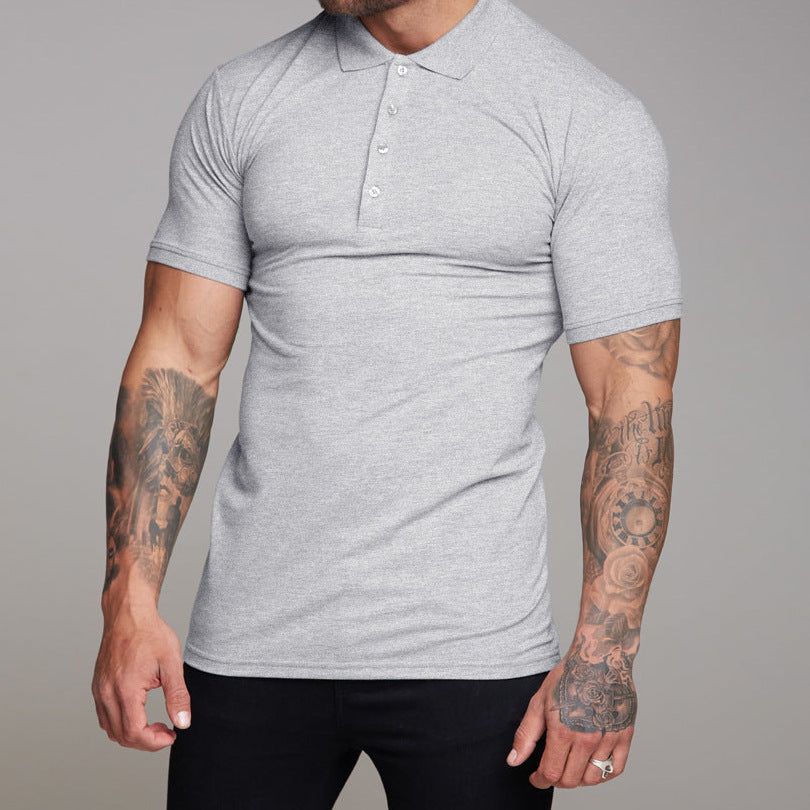 Solid Color Stand Collar Men's Casual Short Sleeve-Aria Doejay