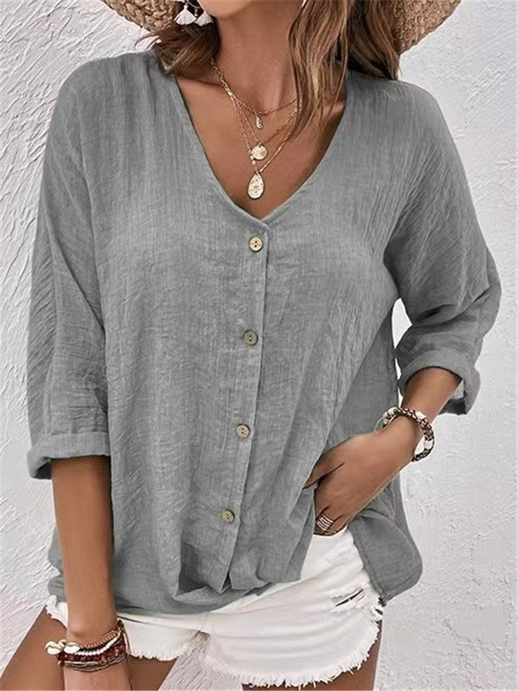 Cross-border New Arrival Women's V-neck Buttons Chiffon Cardigan Long Sleeve-Aria Doejay