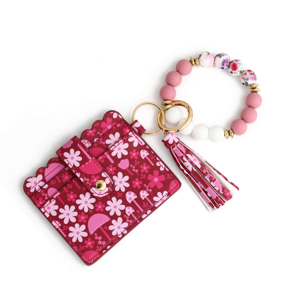 Love Polyurethane Card Holder Silica Gel Key Chain European And American Printed Silicone Beads Bracelet Women's Wallet-Aria Doejay