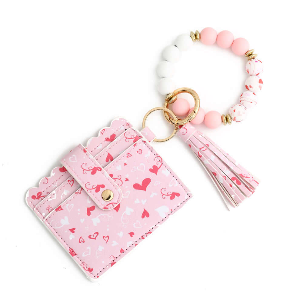 Love Polyurethane Card Holder Silica Gel Key Chain European And American Printed Silicone Beads Bracelet Women's Wallet-Aria Doejay