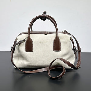 High-grade Light Luxury Linen Contrast Color Bowling Leather Casual Bag-Aria Doejay