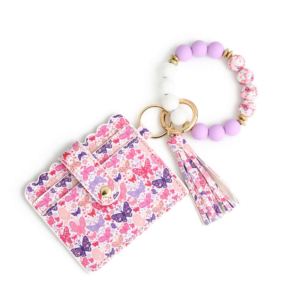 Love Polyurethane Card Holder Silica Gel Key Chain European And American Printed Silicone Beads Bracelet Women's Wallet-Aria Doejay