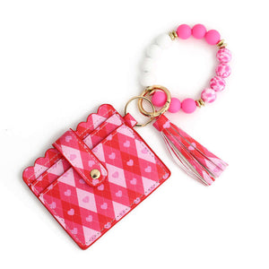 Love Polyurethane Card Holder Silica Gel Key Chain European And American Printed Silicone Beads Bracelet Women's Wallet-Aria Doejay