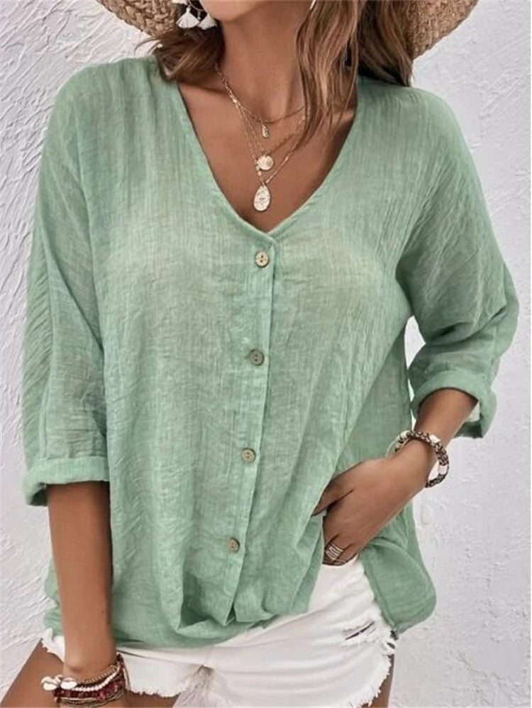 Cross-border New Arrival Women's V-neck Buttons Chiffon Cardigan Long Sleeve-Aria Doejay