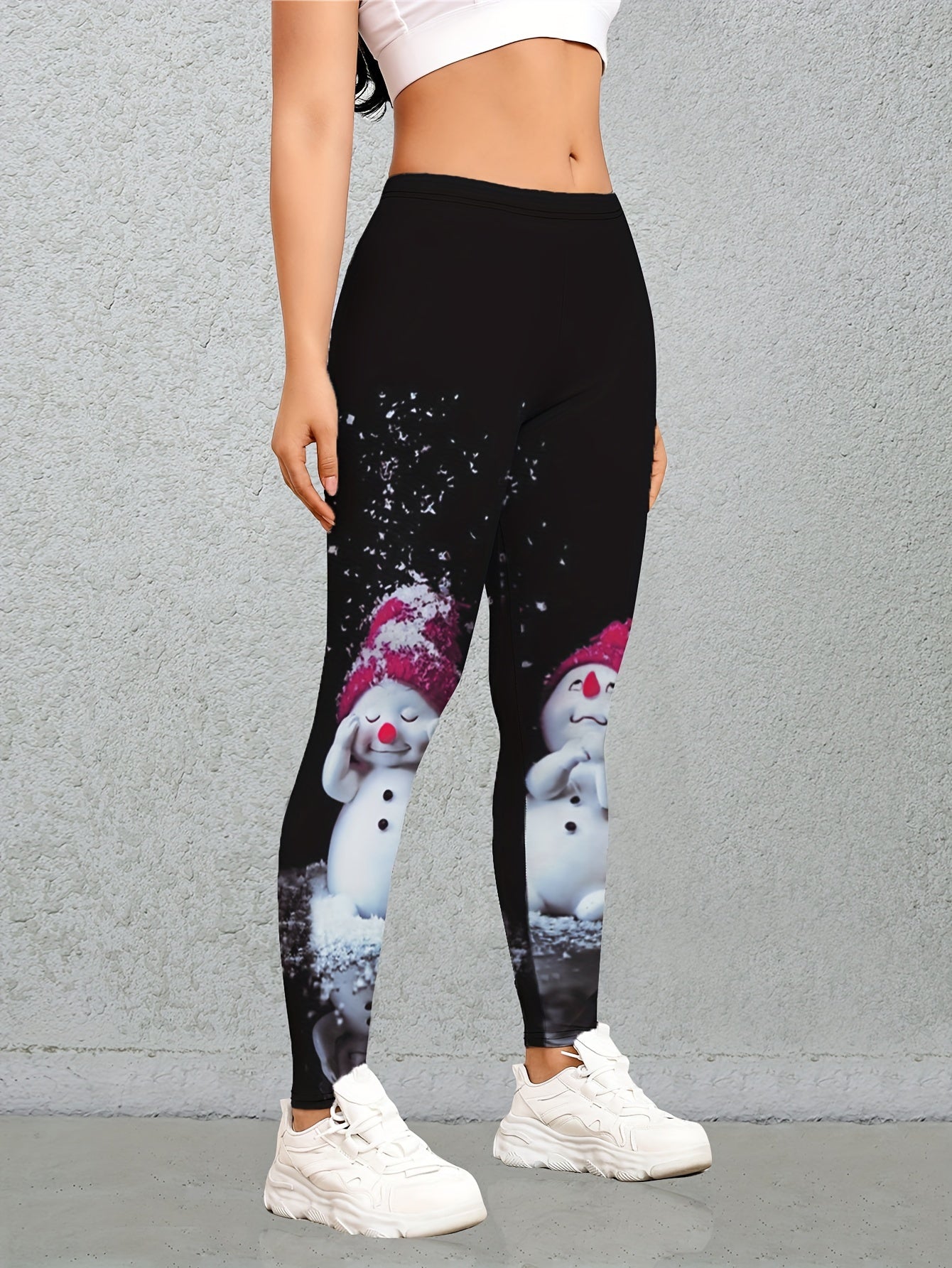 Chic Christmas Snowman Print High-Waist Leggings for Women - Stretchy & Comfortable, Perfect for All Seasons