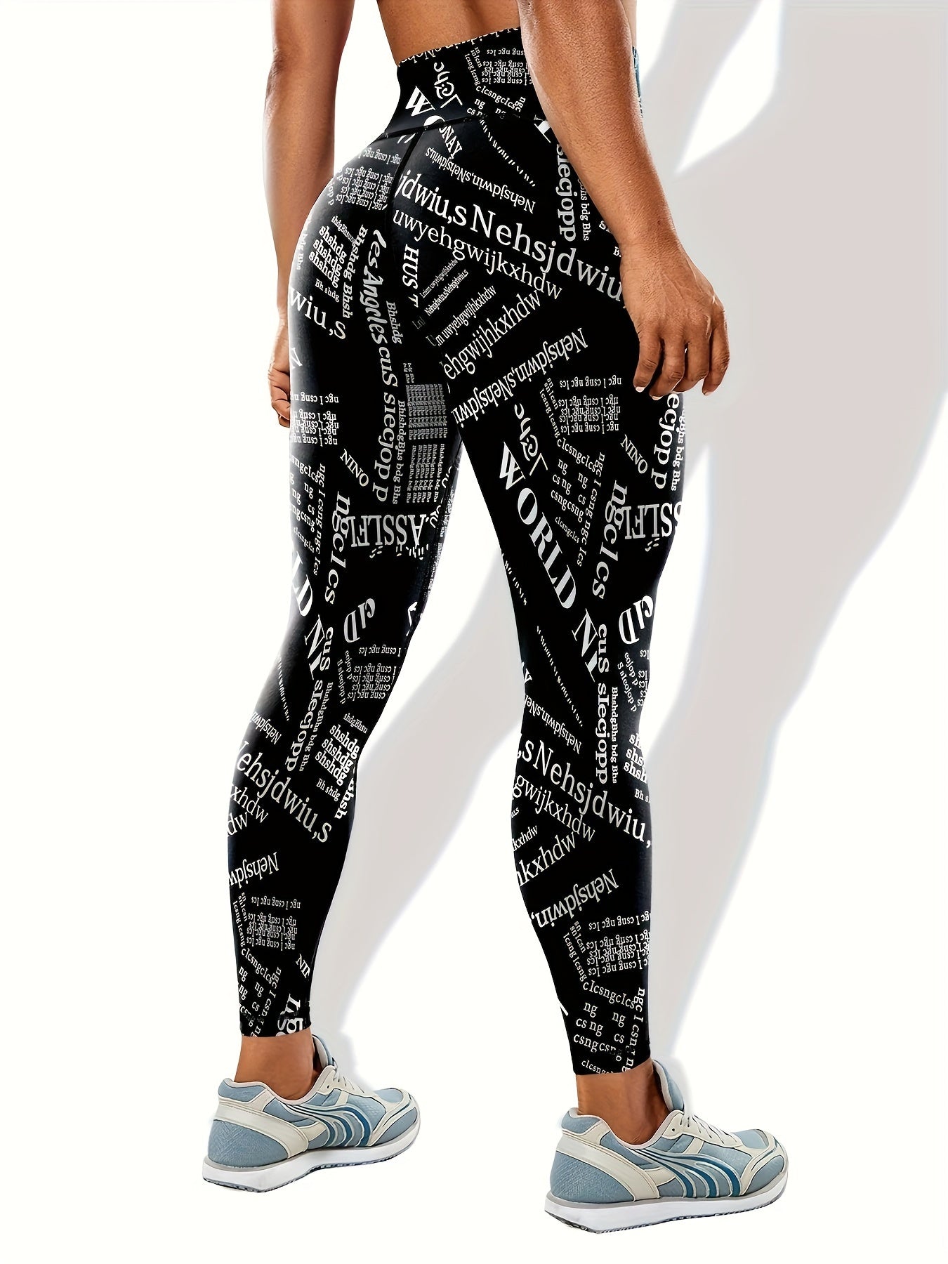 Slim Fit Letter Print Casual Fitness Pants, Butt Lifting Tummy Control Yoga Leggings, Women's Activewear