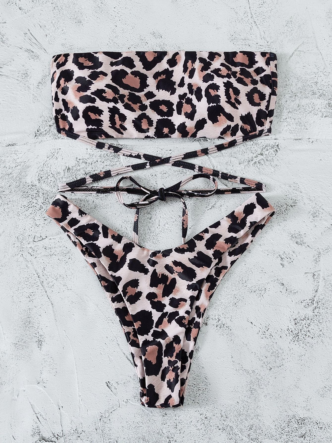 Leopard Print Bikini Bandeau Split Swimsuit-Aria Doejay