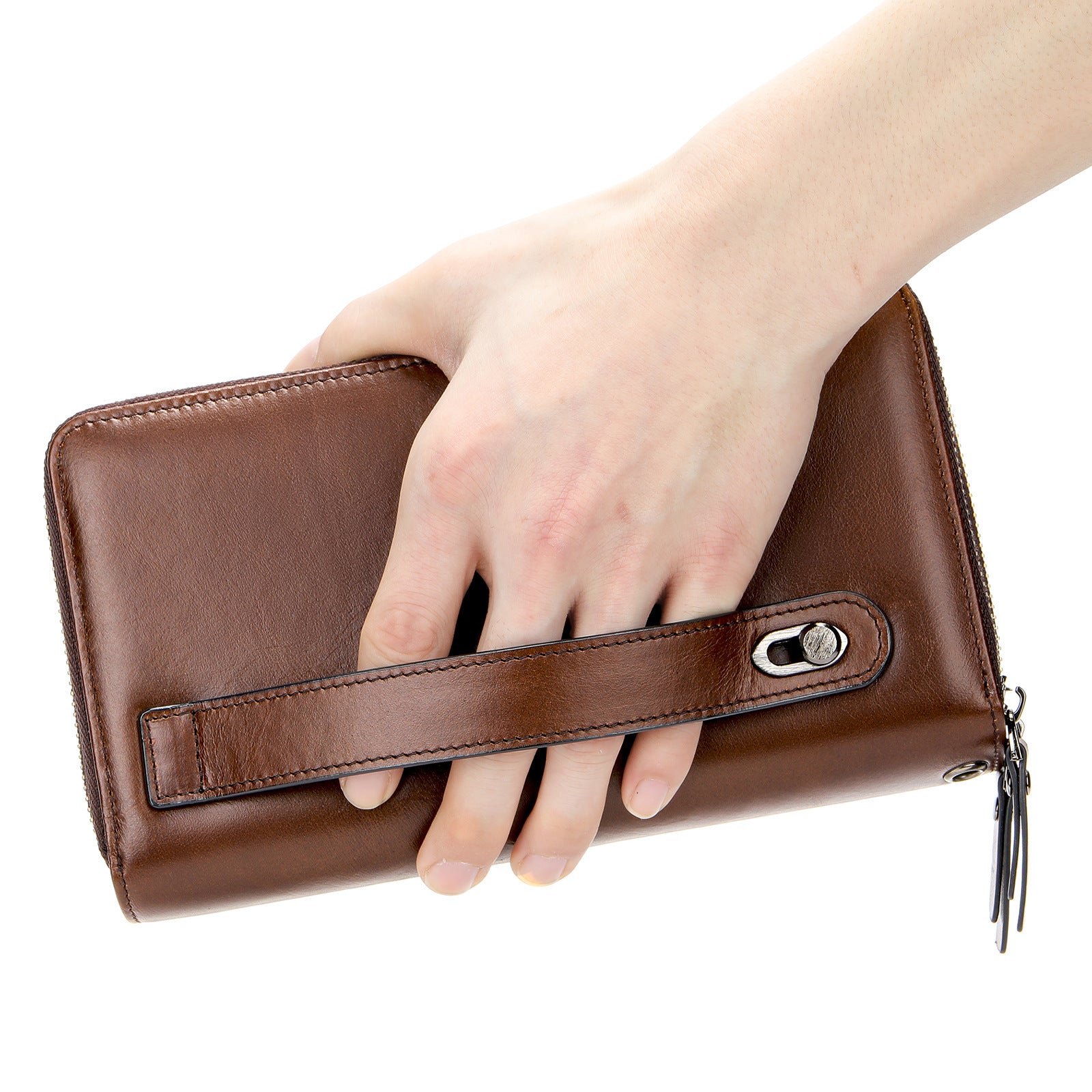 Men's Long Genuine Leather Clutch Wallet Zipper